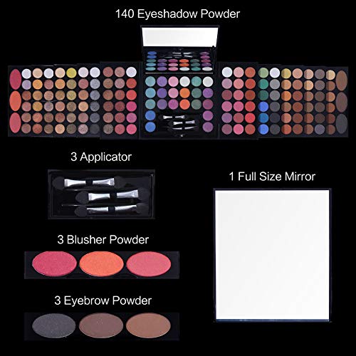 All In One Makeup Kit 142 Ultimate Colors Matte Shimmer Eyeshadow Palette Colorful Gifts For Women 3 blush 3 Sponge Brushs 3 Eyebrow Powder Professional Cosmetics Fashion Women Makeup Case Full Primer Set Present