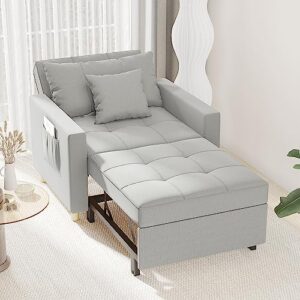 esright 40 inch sleeper chair bed 3-in-1 convertible futon multi-functional sofa bed adjustable reading chair with modern linen fabric, light grey