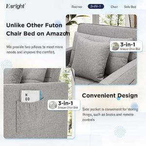 Esright 40 Inch Sleeper Chair Bed 3-in-1 Convertible Futon Multi-Functional Sofa Bed Adjustable Reading Chair with Modern Linen Fabric, Light Grey