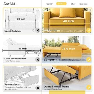 Esright 40 Inch Sleeper Chair Bed 3-in-1 Convertible Futon Chair Multi-Functional Sofa Bed Adjustable Reading Chair with Modern Linen Fabric, Yellow