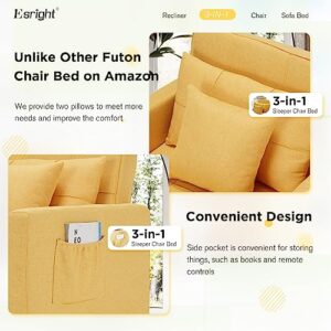 Esright 40 Inch Sleeper Chair Bed 3-in-1 Convertible Futon Chair Multi-Functional Sofa Bed Adjustable Reading Chair with Modern Linen Fabric, Yellow