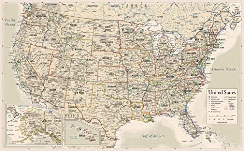 Antique Laminated World Map & US Map Poster Set - 18" x 29" - Wall Chart Maps of the World & United States - Made in the USA - (LAMINATED, 18" x 29")