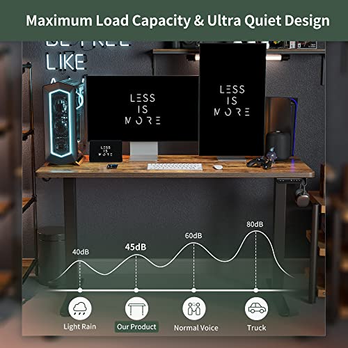 FEZIBO Height Adjustable Electric Standing Desk, 55 x 24 Inches Stand up Table, Sit Stand Home Office Desk with Splice Board, Black Frame/Rustic Brown Top