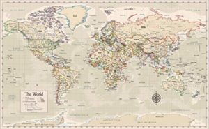antique style laminated world map - 18" x 29" - wall chart map of the world - made in the usa - updated (laminated, 18" x 29")