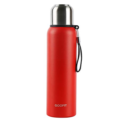 GOOFIT Insulated Thermos with Cup Outdoor Sports Stainless Steel Thermos Vacuum Sealed Coffee Bottle Travel Mug Thermos Flask BPA Free Keeps Cold 24H Hot 24H 27Oz Red