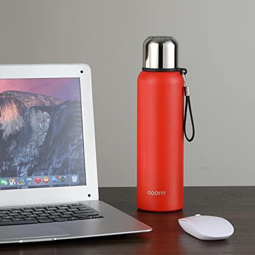 GOOFIT Insulated Thermos with Cup Outdoor Sports Stainless Steel Thermos Vacuum Sealed Coffee Bottle Travel Mug Thermos Flask BPA Free Keeps Cold 24H Hot 24H 27Oz Red