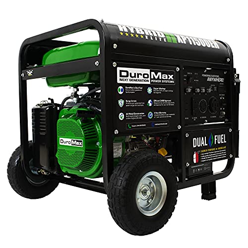 DuroMax XP11500EH Electric Start-Home Back Up & RV Ready, 50 State Approved Dual Fuel Portable Generator-11500 Watt Gas or Propane Powered, Green and Black