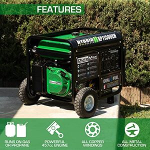 DuroMax XP11500EH Electric Start-Home Back Up & RV Ready, 50 State Approved Dual Fuel Portable Generator-11500 Watt Gas or Propane Powered, Green and Black