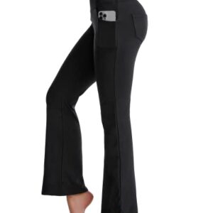 CAMBIVO Flare Yoga Pants for Women High Waist, Bootcut Workout Stretch Leggings with Pockets & Tummy Control, Non-See-Through Black