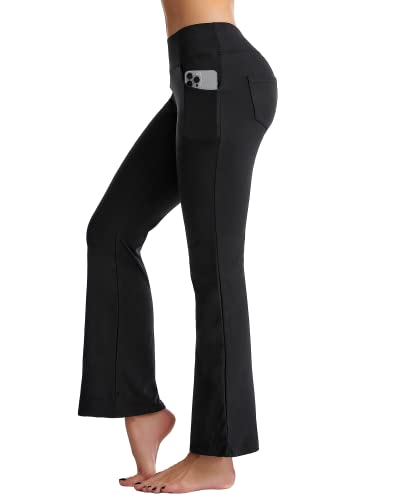 CAMBIVO Flare Yoga Pants for Women High Waist, Bootcut Workout Stretch Leggings with Pockets & Tummy Control, Non-See-Through Black