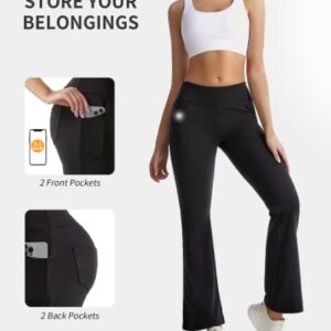 CAMBIVO Flare Yoga Pants for Women High Waist, Bootcut Workout Stretch Leggings with Pockets & Tummy Control, Non-See-Through Black