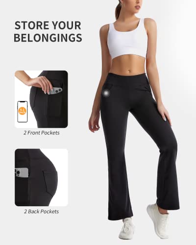 CAMBIVO Flare Yoga Pants for Women High Waist, Bootcut Workout Stretch Leggings with Pockets & Tummy Control, Non-See-Through Black