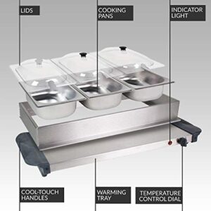 HomeCraft HCBS15SS 3-Station 1.5-Quart Stainless Steel Buffet Server Slow Cooker & Warming Tray, Adjustable Temperature, Perfect for Dinner, Appetizers