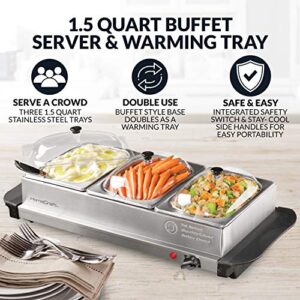 HomeCraft HCBS15SS 3-Station 1.5-Quart Stainless Steel Buffet Server Slow Cooker & Warming Tray, Adjustable Temperature, Perfect for Dinner, Appetizers