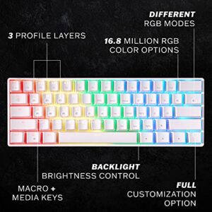Mizar MZ60 Luna Mechanical Gaming Keyboard | 60% Keyboard 62 Key ANSI US Layout | RGB LED Backlit | Anti Ghosting NKRO | Progammable Macro Keys | Hotswap Gateron Optical Blue Switches | White