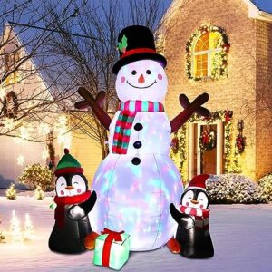 ourwarm 6ft christmas inflatables christmas decorations outdoor, inflatable snowman penguin blow up yard decorations with rotating led lights for indoor outdoor christmas decorations yard garden decor