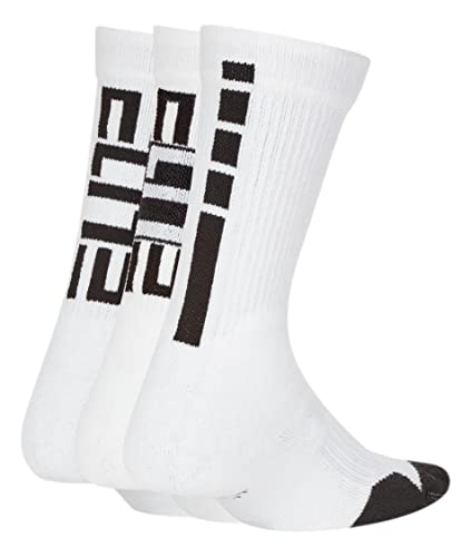 Nike Elite Crew Socks 3-Pair (Little Kid/Big Kid) White/Black MD (5-7 Big Kid Shoe, 6-10 Women Shoe, 6-8 Men Shoe)