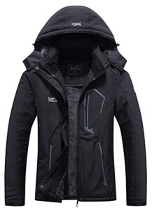 pooluly women's ski jacket warm winter waterproof windbreaker hooded raincoat snowboarding jackets black-l