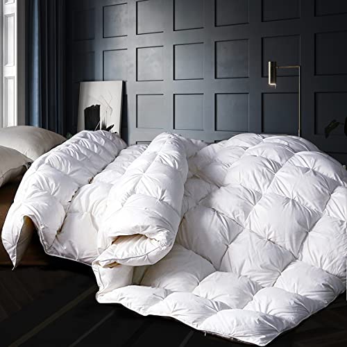 Alanzimo Luxurious 50% White Goose Down Comforter Duvet Inserts Queen Size All Season - Medium Warmth Ultra Soft 750 Fill Power White Bedding Comforter with 8 Tabs - 90x90 Pinch Pleat Design