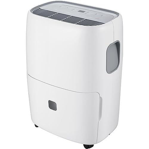 Whirlpool 40 Pint Portable Dehumidifier with 24-Hour Timer, Auto Shut-Off, Easy-Clean Filter, Auto-Restart, and Wheels, For Bathrooms, Basements, and Bedrooms