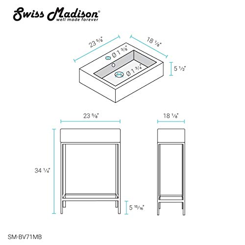 Swiss Madison Well Made Forever Pierre 24 Single, Freestanding, Matte Black Metal Frame Bathroom Vanity