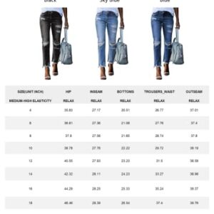 Sidefeel Women Distressed Raw Hem Washed Jeans Ripped Slim Fit Denim Pants Medium Sky Blue