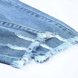 Sidefeel Women Distressed Raw Hem Washed Jeans Ripped Slim Fit Denim Pants Medium Sky Blue