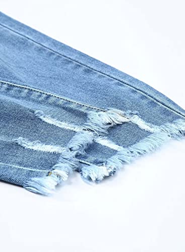 Sidefeel Women Distressed Raw Hem Washed Jeans Ripped Slim Fit Denim Pants Medium Sky Blue