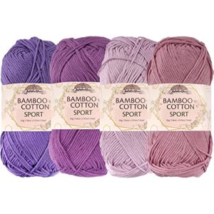 jubileeyarn bamboo cotton sport yarn - 50g/skein - shades of purple - 4 skeins
