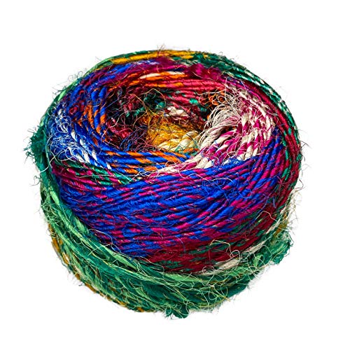 Revolution Fibers Recycled Sari Silk Yarn, Multi-Color Pure Silk Yarn, Made from Handspun Used Sari Fabric Ribbon Scraps, Rainbow Yarn for Knitting, Weaving & Crocheting 100 Grams per Ball (1-Ball)