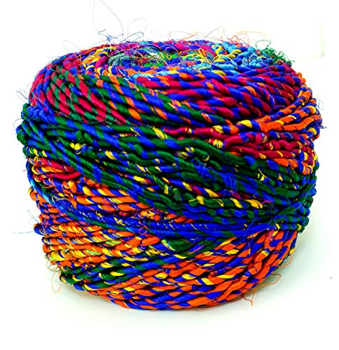 Revolution Fibers Recycled Sari Silk Yarn, Multi-Color Pure Silk Yarn, Made from Handspun Used Sari Fabric Ribbon Scraps, Rainbow Yarn for Knitting, Weaving & Crocheting 100 Grams per Ball (1-Ball)