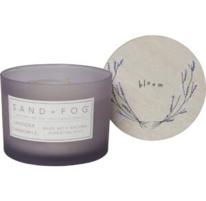 sand + fog lavender chamomile candle in a glass jar with wood lid - 12 oz.