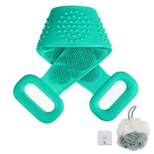 silicone body scrubber,bath body brush for shower,exfoliating dual side scrubby buddy,new version 2020 easy to clean long hygienic washer for men and women,deep cleaning massage scrubbers (green)