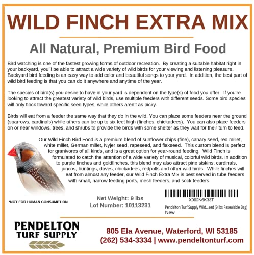 Pendelton Turf Supply Wild Finch Mix Extra | All-Natural, Premium Bird Seed (9 lbs Resealable Bag)