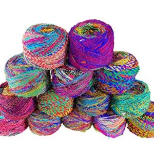 Revolution Fibers Recycled Sari Silk Yarn, Multi-Color Pure Silk Yarn, Made from Handspun Used Sari Fabric Ribbon Scraps, Rainbow Yarn for Knitting, Weaving & Crocheting 100 Grams per Ball (2-Pack)