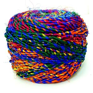 Revolution Fibers Recycled Sari Silk Yarn, Multi-Color Pure Silk Yarn, Made from Handspun Used Sari Fabric Ribbon Scraps, Rainbow Yarn for Knitting, Weaving & Crocheting 100 Grams per Ball (2-Pack)