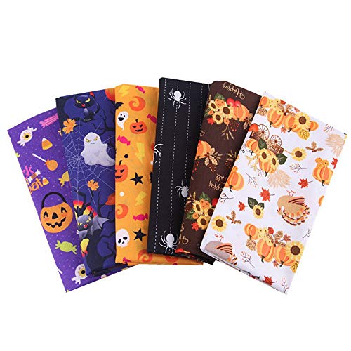 MoonyLI Halloween Cotton Fabric Bundles Halloween Pumpkin, Ghost, Spider, Sunflower Pattern Cotton Cloth Quilting Patchwork Precut Halloween Pattern Printed Fabric Scraps