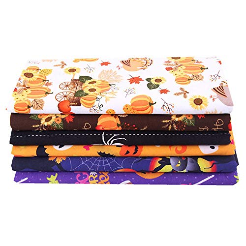 MoonyLI Halloween Cotton Fabric Bundles Halloween Pumpkin, Ghost, Spider, Sunflower Pattern Cotton Cloth Quilting Patchwork Precut Halloween Pattern Printed Fabric Scraps