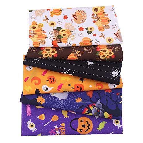 MoonyLI Halloween Cotton Fabric Bundles Halloween Pumpkin, Ghost, Spider, Sunflower Pattern Cotton Cloth Quilting Patchwork Precut Halloween Pattern Printed Fabric Scraps