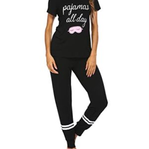 Ekouaer Womens Pajamas Lightweight Pajama Set Short Sleeve Shirts Long Pants Slastic Waist with Drawstring Black Gift for Wife