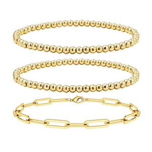 reoxvo dainty gold beaded bracelets jewelry set for women trendy 14k gold paperclip link chain bracelet stack