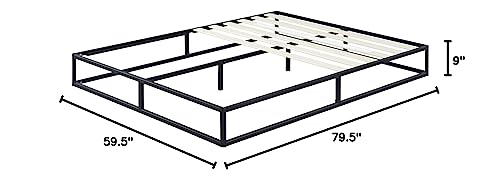 Olee Sleep 9 Inch Modern Metal Platform Bed Frame / Wooden Slats / Mattress Foundation / Wood Slat Support / No Box Spring Needed, Queen,VC09BX01Q,Black