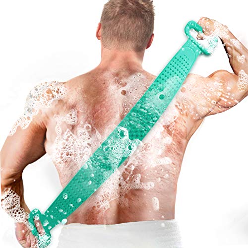 Inmorven 35.5 inches/90 cm Back Scrubber for Shower,Super Long Bath Body Brush Exfoliating Silicone Body Scrubber for Men and Women Long Lasting and Easy to Use.(Green)