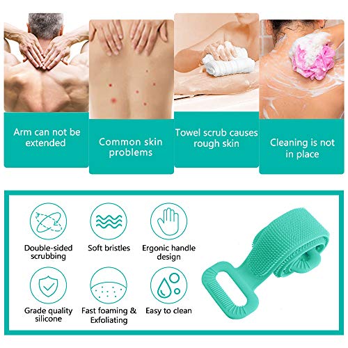 Inmorven 35.5 inches/90 cm Back Scrubber for Shower,Super Long Bath Body Brush Exfoliating Silicone Body Scrubber for Men and Women Long Lasting and Easy to Use.(Green)