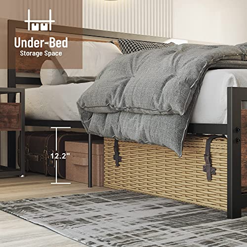 LIKIMIO Industrial Queen Bed Frame with Headboard and Footboard, Strong 4 U-Shaped Support & 2 Independent Support Rods & 9 Legs, Noise-Free, No Box Spring Needed