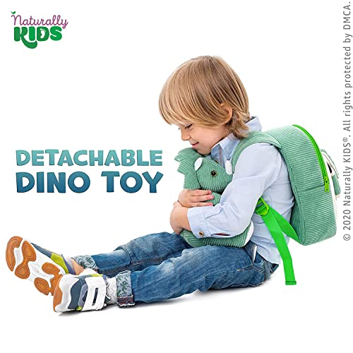 Naturally KIDS Small Dinosaur Backpack Dinosaur Toys for Kids 3-5 - Dinosaur Toys for 3 4 5 6 7 Year Old Girls Gift - Toddler Backpack for Boys Girl - Green Triceratops - Dinosaur Plush Stuffed Animal