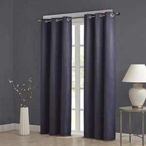 comfort spaces blackout grommet top window curtain panel pair - noise reducing, energy efficient thermal insulated room darkening drape for bedroom, living room décor, 42" x 63", navy 2 piece