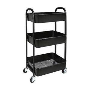 3-tier rolling utility cart with caster wheels,easy assembly, for kitchen, bathroom (black)