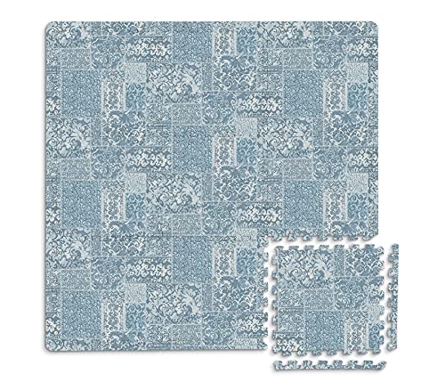 FloorPops FP3597 Mercado Interlocking Floor Tiles, Blue