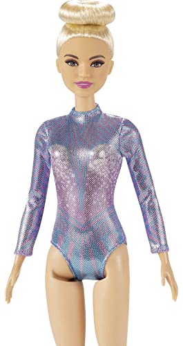 Barbie Rhythmic Gymnast Fashion Doll with Blonde Hair & Brown Eyes, Shimmery Leotard, Baton & Ribbon Accessories 12 Inch